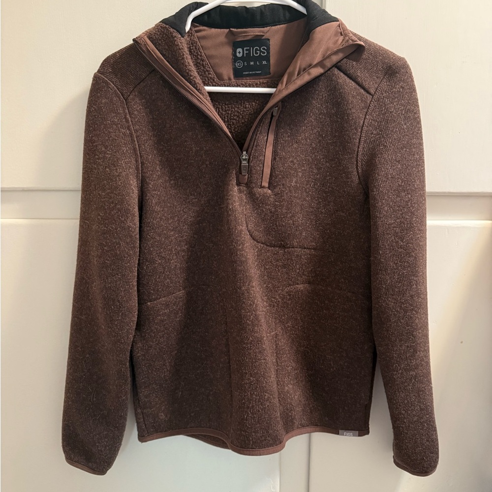 Figs Chocolate Brown Fleece Quarter-Zip